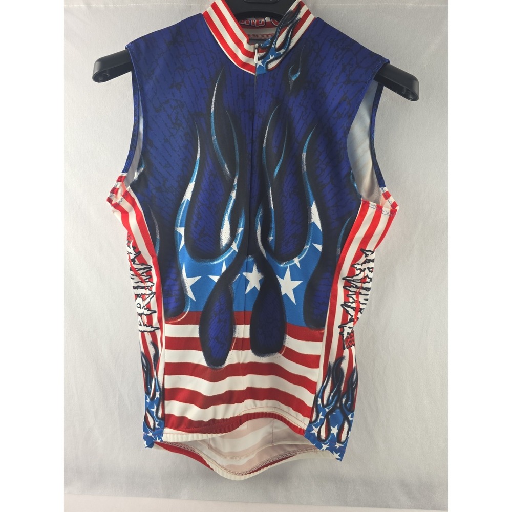 Men's Primal Wear Flame Out USA Flag 3/4 Zip Coolmax Club Cycling Jersey Size Sm